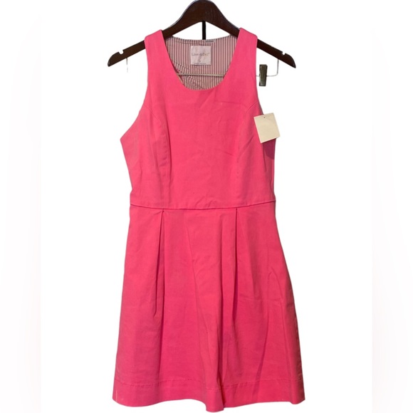 NWOT Neon Pink Denim Cotton Fit & Flare Tank Mini Dress Size Large - Picture 1 of 11